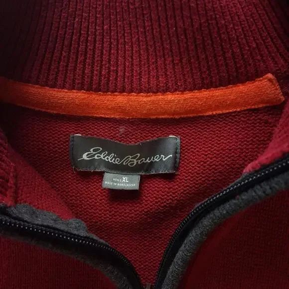 Mens eddie bauer quarter zip sweater size XL Red Knit Pullover - Picture 3 of 8